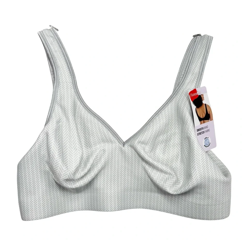 Hanes‎ Ultimate ComfortFlex Fit Wireless Bra Gray Herringbone Medium NEW - Picture 2 of 4